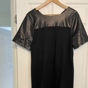 Faux Leather Black Shift Dress